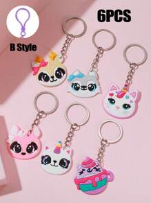 1/6 Piezas Llavero con colgante de anillo de hierro/plástico de niño y niña con diseño de gato de dibujos animados, lindo accesorio decorativo para equipaje, pequeño regalo para familiares y amigos - A - Ver 1