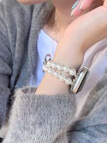 1 قطعة سوار ساعة نسائي عصري وأنيق، سوار فاخر بلمسة من اللؤلؤ الفضي اللامع، قابل للتعديل بشكل مرن دائري مزين باللؤلؤ الأبيض النقي، مناسب لساعات أبل واتش أولترا 3 2 1 إس إي إس 9 إس 10/إس 8/إس 7/إس 6/إس 5/إس 4/إس 3/إس 2/إس 1 بمقاسات 38/40/41 ملم و 42/44/45/49 ملم، هدية رائعة للصديقات والزميلات