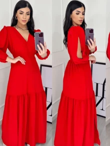 Evangelical Fashion Duna Long Dress Hollow Out, Slit Elegant Luxury Party - Đỏ - Xem 1