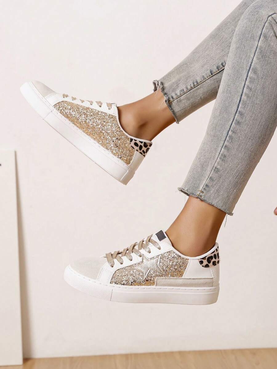 2026新款女士亮片装饰运动鞋 - 金色 - 查看 1