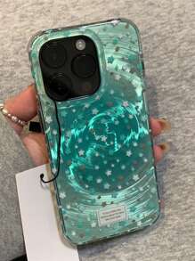 Summer Mint Green Gradient Smudge Star Swirl Pattern Phone Case Compatible With IPhone 17Promax 17Pro 17 16Promax 15 Promax 14 Plus 13 12 Pro Max 11 Stylish Orange Glossy Jelly Soft Protect Back Cover