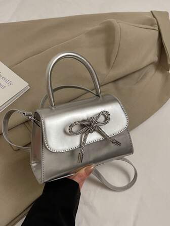 蝴蝶结装饰迷你方包，2025新款简约链条单肩斜挎女包