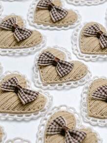 2pcs Lace Heart Plaid Bow Pet Hair Clips, Cute Accessory Headdress For Small Dog Puppy Cat Clothes