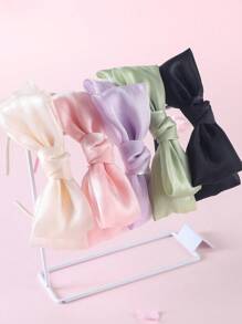 1/5 Pcs Girls Luxury Silky Big Bow Headband, New Fashion Lovely Bright Ribbon Bowknot Hairband Hair Accessories For Parties And Daily Use - Multicolor - View 6