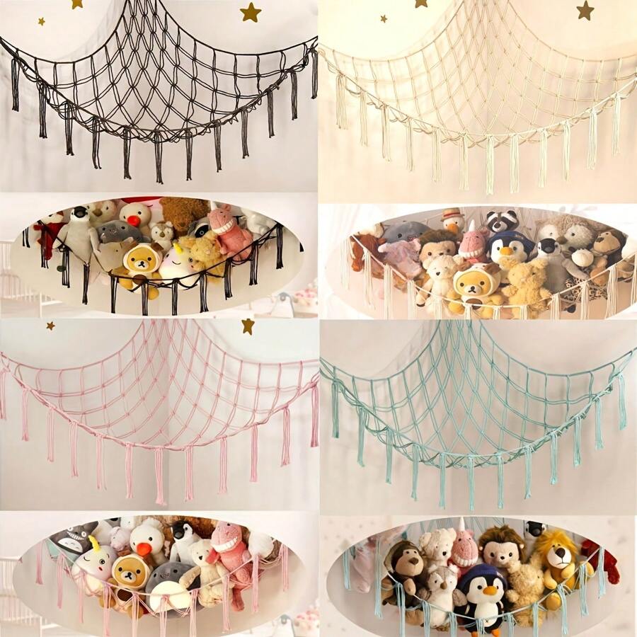 毛绒娃娃储物吊床，超大悬挂式吊床架，适用于家庭、客厅、卧室装饰，可爱有趣的礼物，39.4"X39.4"X55.1" 房间装饰