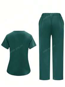 Ensemble uniforme pour femmes, Top à manches courtes et pantalon avec bordure contrastante, ensemble de blouse d'été