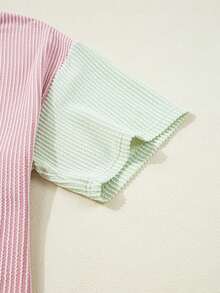 Acelitt Women's Colorblock Textured Striped Round Neck Casual Short Sleeve T-Shirt, Summer - Multicolor - View 5