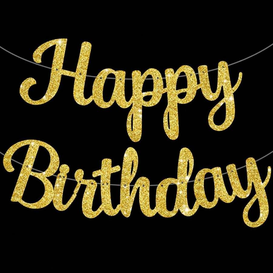 1 Set Gold Glitter Happy Birthday Banner & Decor, Happy Birthday Signs