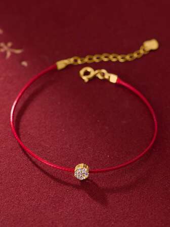 BALMORA 1 Pc Elegant S925 Sterling Silver Red Hand Rope Woven Micro Inlaid Zirconia Bracelet For Women Gift For Girl/Women/Girlfriend/Mother Party Dating Gift Daily Wear Birthday/Mother's Day Gift