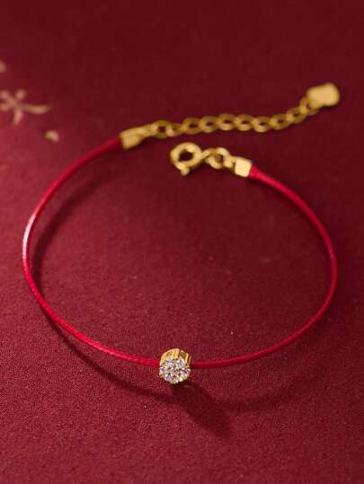 BALMORA 1 件优雅 S925 纯银红色手绳编织微镶嵌锆石手链，适合女性，适合女孩/女士/女朋友/母亲派对约会礼物，适合日常佩戴生日/母亲节礼物