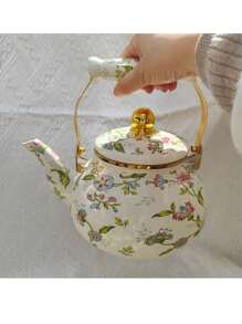 1pc 2.5L Thick Enamel Stovetop Kettle, Coffee Pot, Oil Pot, Water Pot, Milk Tea Pot, Pour Over Coffee Maker, Thick Enamel Cold Water Pitcher, Turkish Tea Pot, Boiling Water Pot, Korean Tea Pot, Suitable For Induction Cooktop