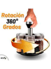 Especiero con 6 Frascos de Vidrio Giratorio 360 Organizador de Condimentos - Gris - Ver 5
