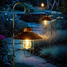 1 件太阳能灯笼户外吊灯金属农舍太阳能灯带暖白色爱迪生灯泡设计适用于花园庭院露台门廊装饰