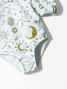 适合 4-7 岁女孩的连体泳衣，可爱的向日葵印花，时尚清新幼儿女孩泳衣 - 白色 - 查看 5