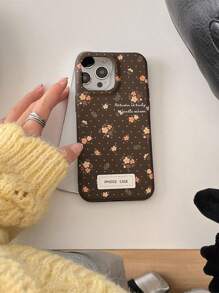Flower INS Korean Style Floral Printed High-Quality Leather Texture Phone Case, Best Gift For Girlfriend, Friend Or Yourself, Compatible With IPhone 16/15/15Pro/15ProMax/14/13/12/11/XsMAX Series Phone Protector - Brown, Brown, With IP Leather Label - View 6