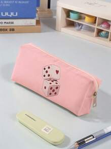 1 件幸运四叶草图案灯芯绒铅笔盒，文具收纳袋，双面印花文具袋，便携式多功能办公用品笔筒学习配件笔袋