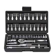 Ensemble d'outils de réparation multifonction pour voiture 46 en 1, comprenant clé, clé à douille, tournevis, outils d'entretien automobile