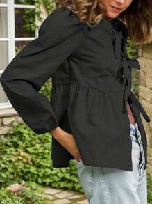 Tooluck Women's Bow Tie Casual Shirt - màu đen - Xem 4
