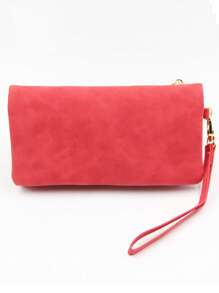 A Red Double Zipper Long Purse European And American Vintage Frosted Multi-Card Folding Large Capacity Expandable Mobile Phone Integrated Wallet Party Gifts High Texture PU Mobile Phone Long Ticket Holder Convenient Daily Travel Clutch Bag