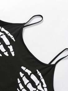 Skeleton Hand Print Cropped Camisole Top And Skeleton Print Shorts Pajama Set - Black - View 5