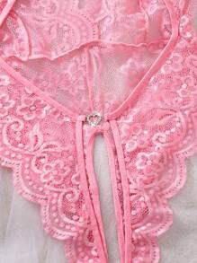 AESKEIA Bodysuit Lingerie Seksi Berenda Merah Muda dengan Bukaan di Selangkangan, Romper Spandex yang Memikat, Cocok untuk Acara Romantis, dan Cocok untuk Pesta Malam. - Berwarna merah muda - View 5