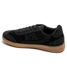 Women's Flat Sneakers | Shiny Embellishments And Laces - Black - View 4
