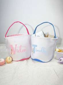 Customized Text Easter Cute Cartoon Rabbit Bucket Striped Rabbit Bucket Children's Candy Gift Basket Easter Storage Basket Handheld Bucket - Multicolor - View 3