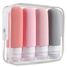 4-Piece Travel Bottle Set - TSA Approved Leak Proof Silicone Extrudable Container For Toiletries, Conditioner, Shampoo, Lotion And Shower Gel Accessories Split Bottle Travel Spray Bottle Keychain Small Spray Bottle Travel Size Toiletries Travel Essentials Leak Proof Squeezable Silicone Travel Size Containers