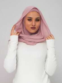 1pc Women's Classic Casual Pullover Instant Chiffon Scarf, Solid Color Comfortable Breathable Modal Fabric Neck Warmer, Headscarf, Turban All-In-One Versatile For Daily Wear For Dress - Leather Pink - View 5