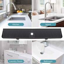 1pc Silicone Water Drain Mat/Anti-Slip Kitchen & Bathroom Sink Splash Guard Pad Kitchen Drainage Mat Silicone Drain Pad, Multifunctional Heat Insulation Pad NEW Kitchen Faucet Sinks Splash Guard Silicone Drain Pad Water Catcher Tray Slip Mat - 黑色 - 查看 9