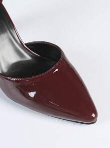 Plus Size Women Maroon Strap Burgundy High Heel Pumps, Pointed Toe Thick Heel Office Work Shoes, Suitable For Dresses, Spring/Autumn - Burgundy - View 4