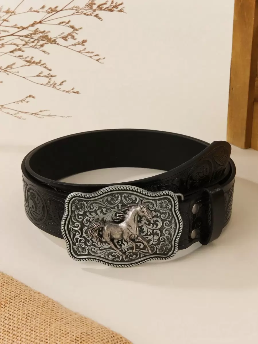 Western Style Cowboy Men's Casual Belt, Versatile Denim Buckle Retro Stylish Simple Belt
