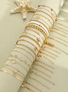 19/3pcs Beach Vacation Lover Heart Butterfly Faux Gemstone Cutout Pendant Necklace Set, Grid Chain Tassel Charm, Airplane Necklace, Snake Bone Chain, Minimalist Metallic Anklet, Fashion Simple Elegant Vintage Design, Suitable For Holiday, Party, Gift, Daily Wear - Silver - View 3