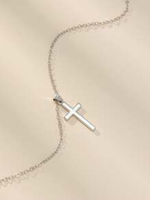 1 Silver Cross Pendant Women's Necklace - Silver - View 2