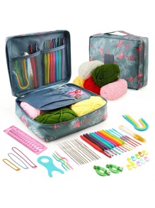 59 件/套人体工程学钩针套件，包括钩针、纱线、配件储物袋、针、剪刀、针迹标记，适用于 DIY 工艺品、针织、初学者（所有配件颜色随机） - 彩色 - 查看 10