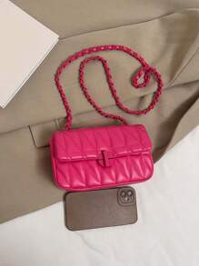 1pc Fashion Quilted Chevron Pattern Crossbody Shoulder Bag - Compact PU Material Bag For Women, With Security Twist Lock - Rose Red - View 9