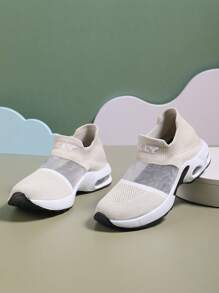 Spring New Thick Sole Lace-Free Gray Women's Shoes Ladies Mesh Hollow Design Breathable Athletic Shoes, Fashion Versatile Casual Sneakers - Grey - View 4