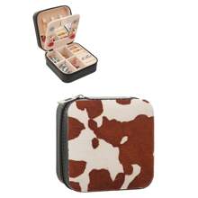 1pc Animal Print (Leopard & Cow) Faux Leather Jewelry Box, Detachable And Stylish, Suitable For Valentine's Day, Mother's Day, Birthday, Graduation Gifts