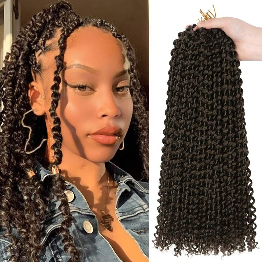 1/4/7 Gói 22 inch Tóc tết sóng nước Passion Twist cho kiểu tóc bện bướm, tóc nối Bohemian, 4# - Nâu đen - Xem 1