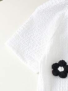 小女孩两件套可爱3D花卉上衣和裤子套装，夏季 - 白色 - 查看 3