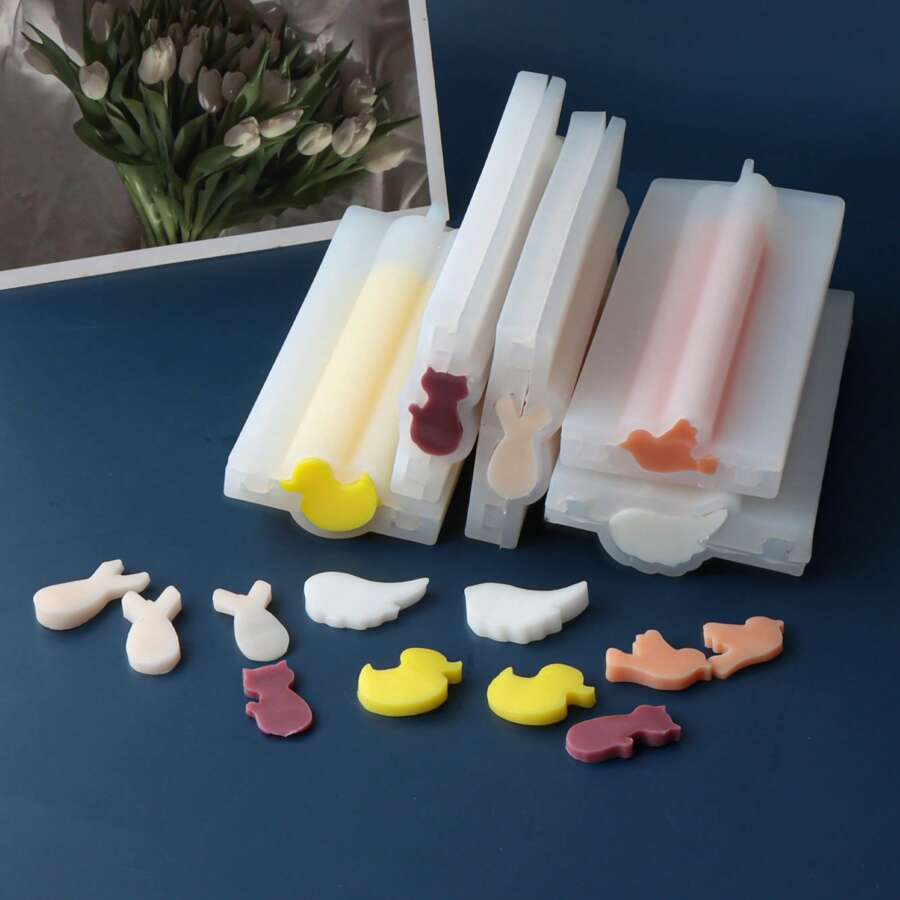 Mini Silicone Soap Mold - DIY Handcraft Cat Bird Duck Rabbit Wings Tube Shapes Craft Soap Candle Resin Versatile Moulds For Soap Making - White - View 1