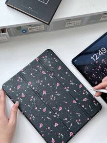 1 pièce Étui de tablette en acrylique transparent et aux fonctions anti-chute et de veille, avec design floral et lettres recto-verso. Compatible avec iPad. Cadeau parfait pour les vacances