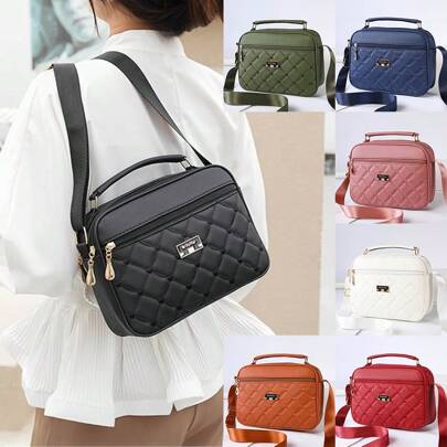 1pc 2025 Upgraded Large Capacity Four Zipper Rhinestone Heart Style Ladies Bag, Fresh And Cute Fashion Style Shoulder Bag, Black Crossbody Bag, Fashionable And Simple Camera Bag, Exquisite Craftsmanship