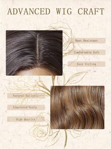 (Brown Omber)U-Part Lace Wigs 4*2 24 Inch Body Wave Long Wigs Synthetic Fiber Heat-Resistant Wig Elastic Mesh Cap Suitable For All People Fully Machine Manufactured For Daily Gatherings, High-Quality Women's Natural And Beautiful Synthetic Soft Fake Fiber Hair