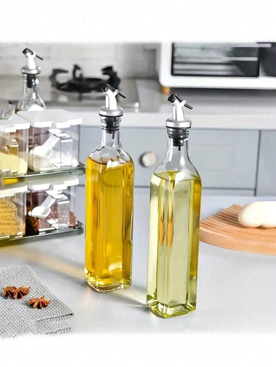 1pc Glass Salad Dressing Dispenser Bottle, Baking & Cooking Vinegar Liquids Storage Container, Kitchen Oil Pourer Holder - Multicolor - View 1