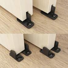 1 Set Of 2 Items Black Floor Track Sliding Barn Door Hardware Bypass Door Track + Bumper, Barn Door Hanging Rail Hardware Accessories, No Need Groove Floor