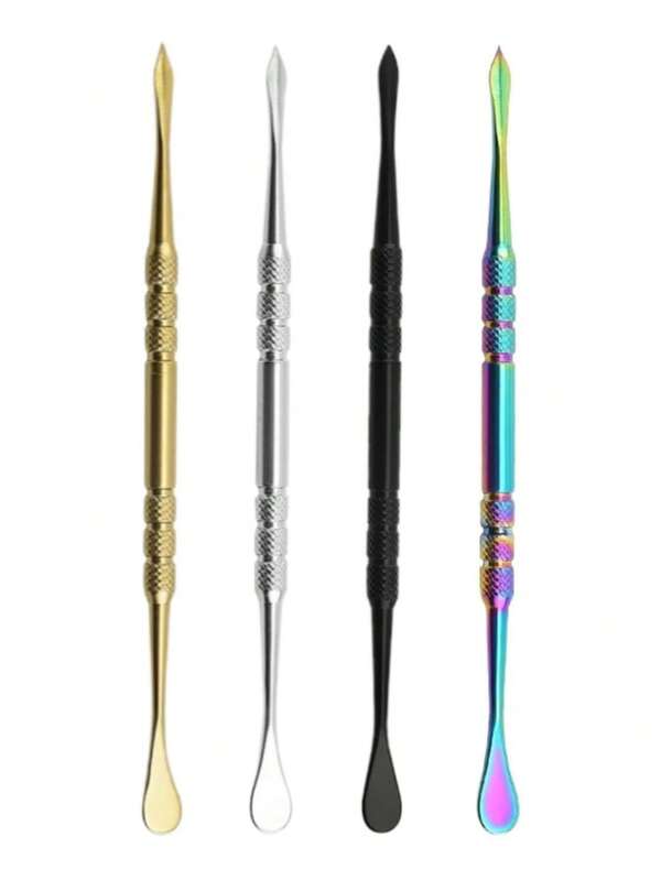 1pc Stainless Steel Double-Ended Pipe Spoons, Accessories Titanium Double-Ended Pipe Cleaners, Tamping Wax Carving Tools, Smoking Accessories, Fun Gifts