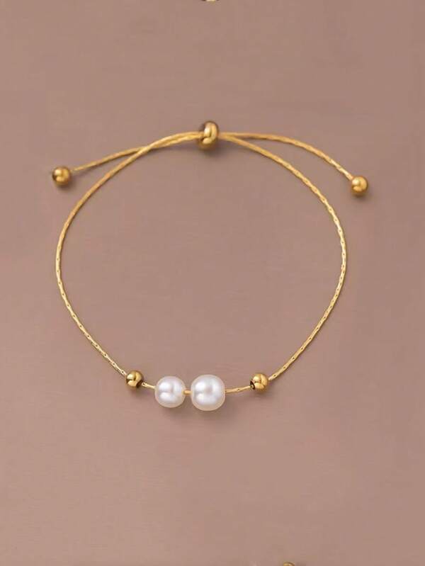 1 pieza Brazalete ajustable de mujer con perlas, joya de vestir elegante y sencilla, regalo