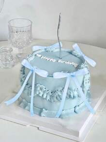 10 件蓝色蝴蝶结蛋糕装饰简约装饰，丝带蝴蝶结蛋糕装饰蝴蝶结家居装饰配件，适用于家居装饰、婚礼、派对、烛光晚餐、万圣节装饰、万圣节派对用品、万圣节零食、万圣节奖品、万圣节派对、万圣节散装 - 藍色 - 查看 3