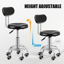 OYAJIA Drafting Chair With Backrest – Adjustable Foot Rest Rolling Stool With Wheels, PU Leather 360°Swivel Stool For Office Spa Studio Lab Counter Salon Home Work Bar Kitchen Shop - Black - View 3